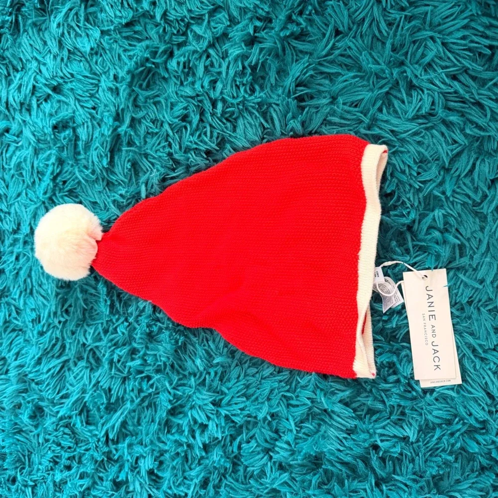 Janie and Jack Baby Red Knit Santa Hat Faux Fur Pom Pom 3-6 Months NWT Holiday